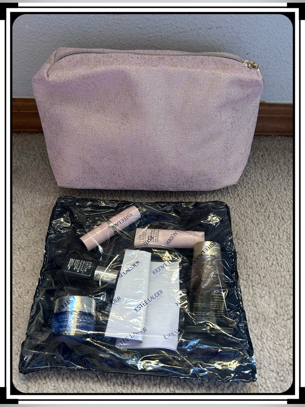 Estée Lauder Supreme Night Gift Set with Pink Glitter Makeup Pouch 6 Pcs New